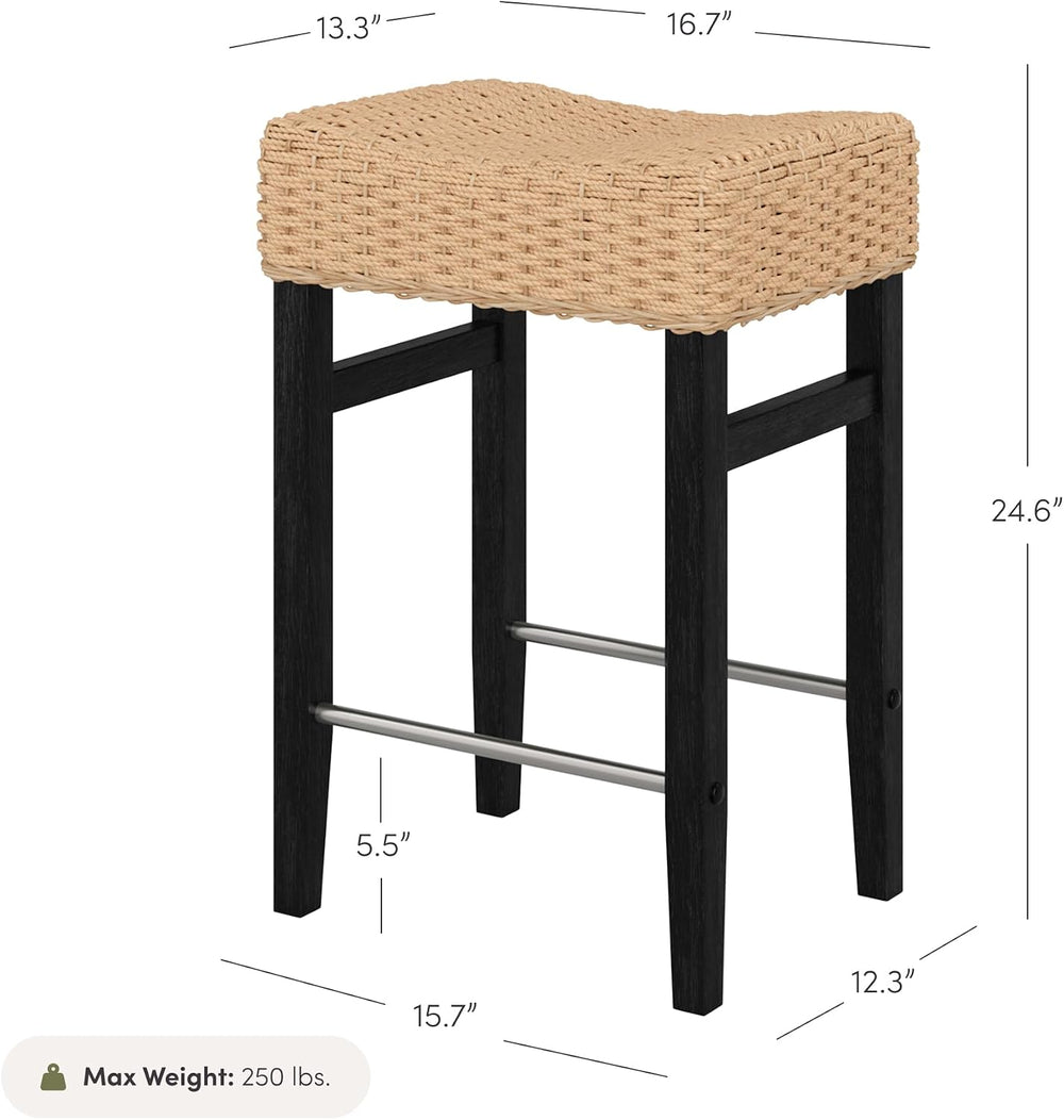 Nathan James Harvey Rattan Bar Stool, Bohemian Counter Height Stool with Wove...