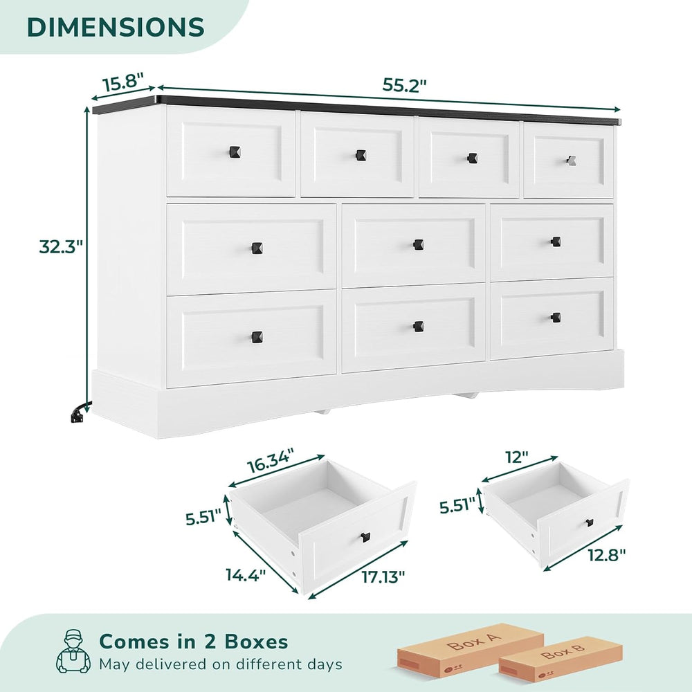 Hasuit Dresser for Bedroom with 10 Drawers, 55.2" Long Dressers with Cha...