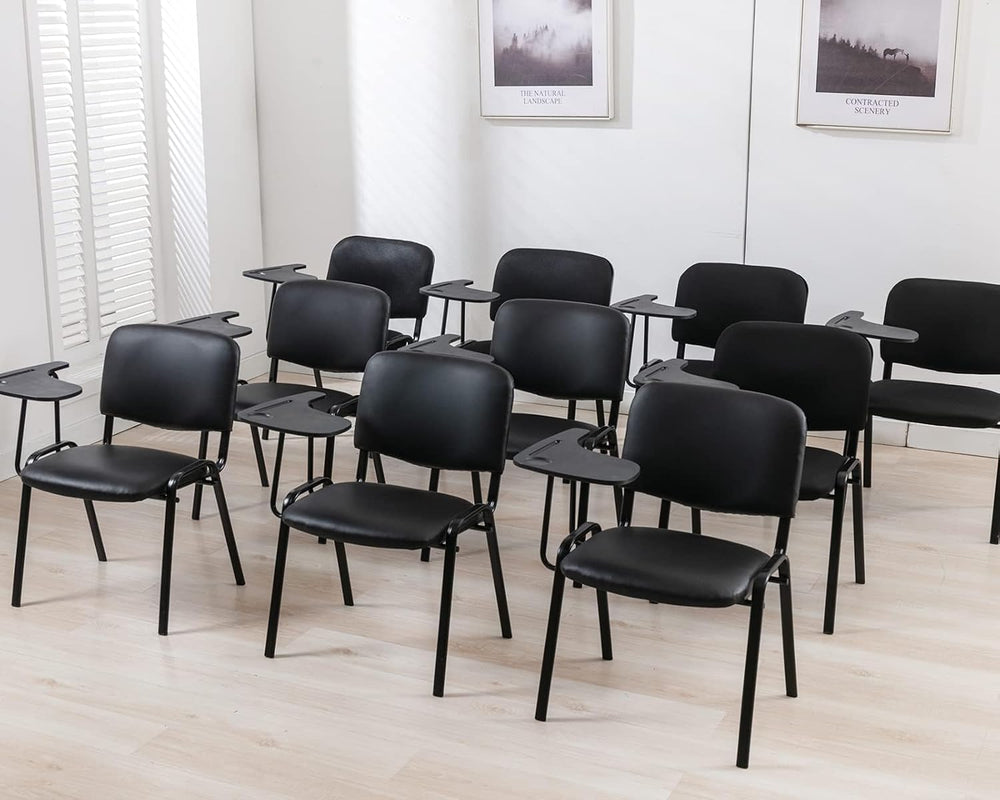 HNY Black Tablet Arm Chairs Set of 10, PU Comfort Office Waiting Room Guest N...