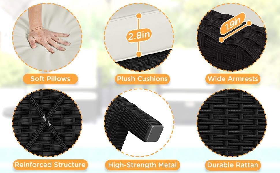 Yaheetech 5 Piece Patio Conversation Set with Ottomans, PE Wicker Balcony Fur...