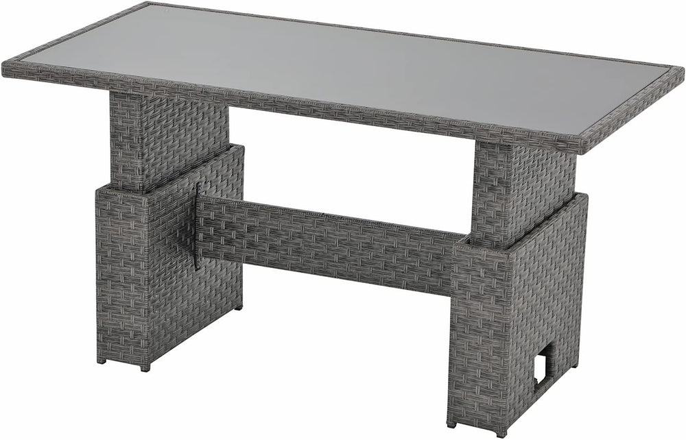 SUNSITT Outdoor Patio Lift Top Table Adjustable Height Wicker Dining Table