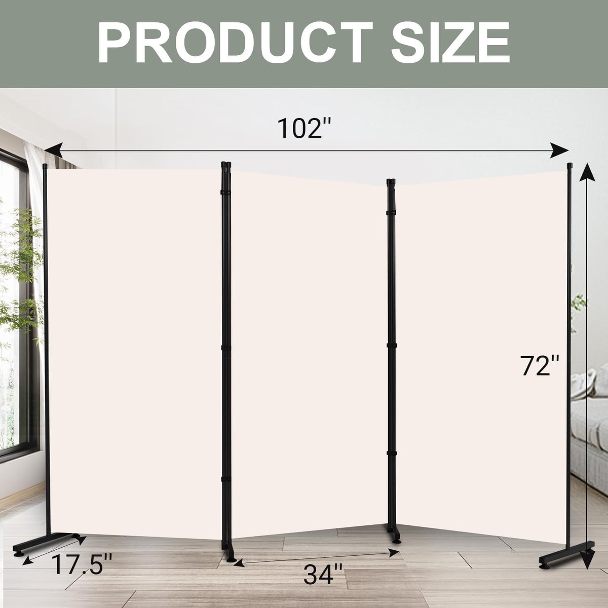 Room Divider 3 Panel Folding Privacy Screen, Round Pad Design Wall Divider