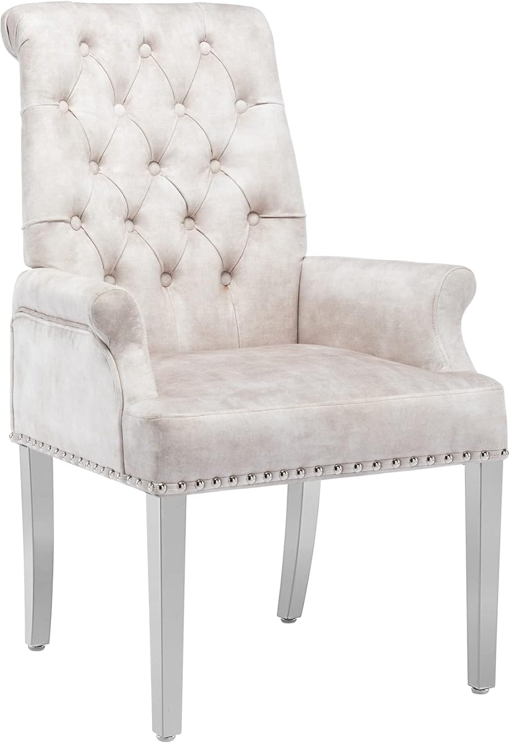 Velvet Dining Chairs with Arms, Upholstered Dining Room Chairs, Beige