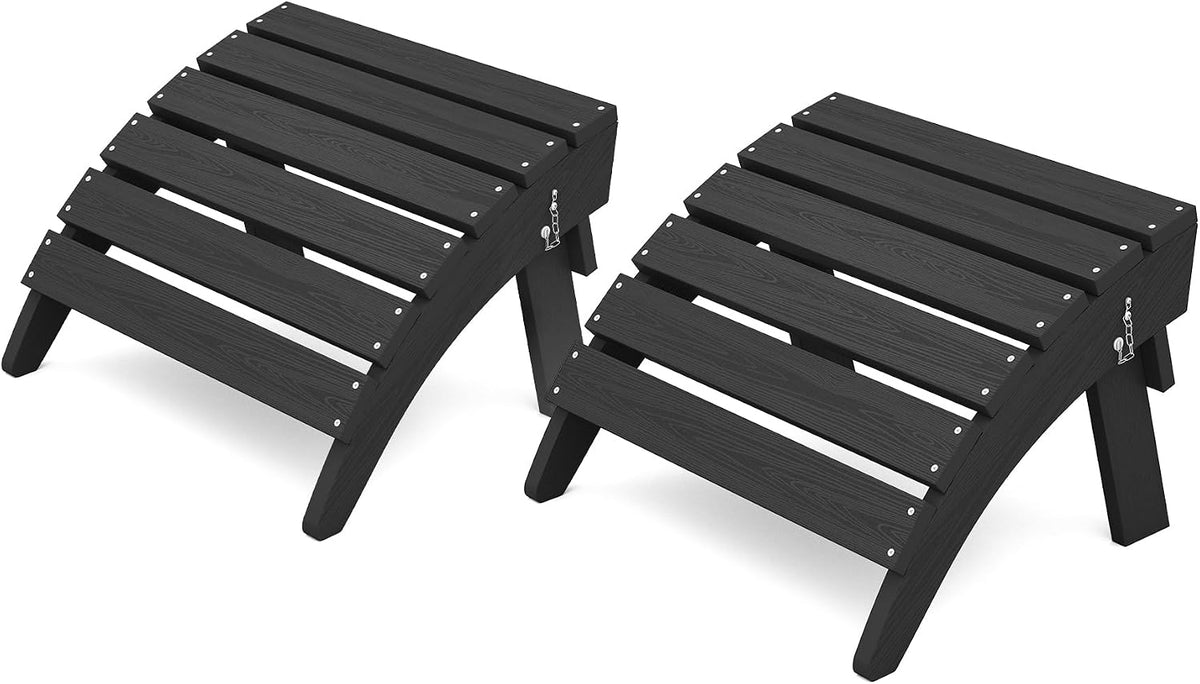 KINGYES Folding Adirondack Ottomans Set of 2 for Adirondack Chair, Black