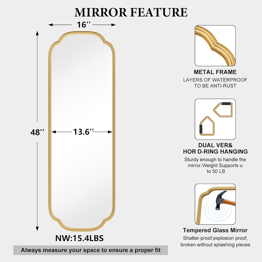 Ferytange 48"x16" Gold Door Mirror Full Length Over The Door with N...