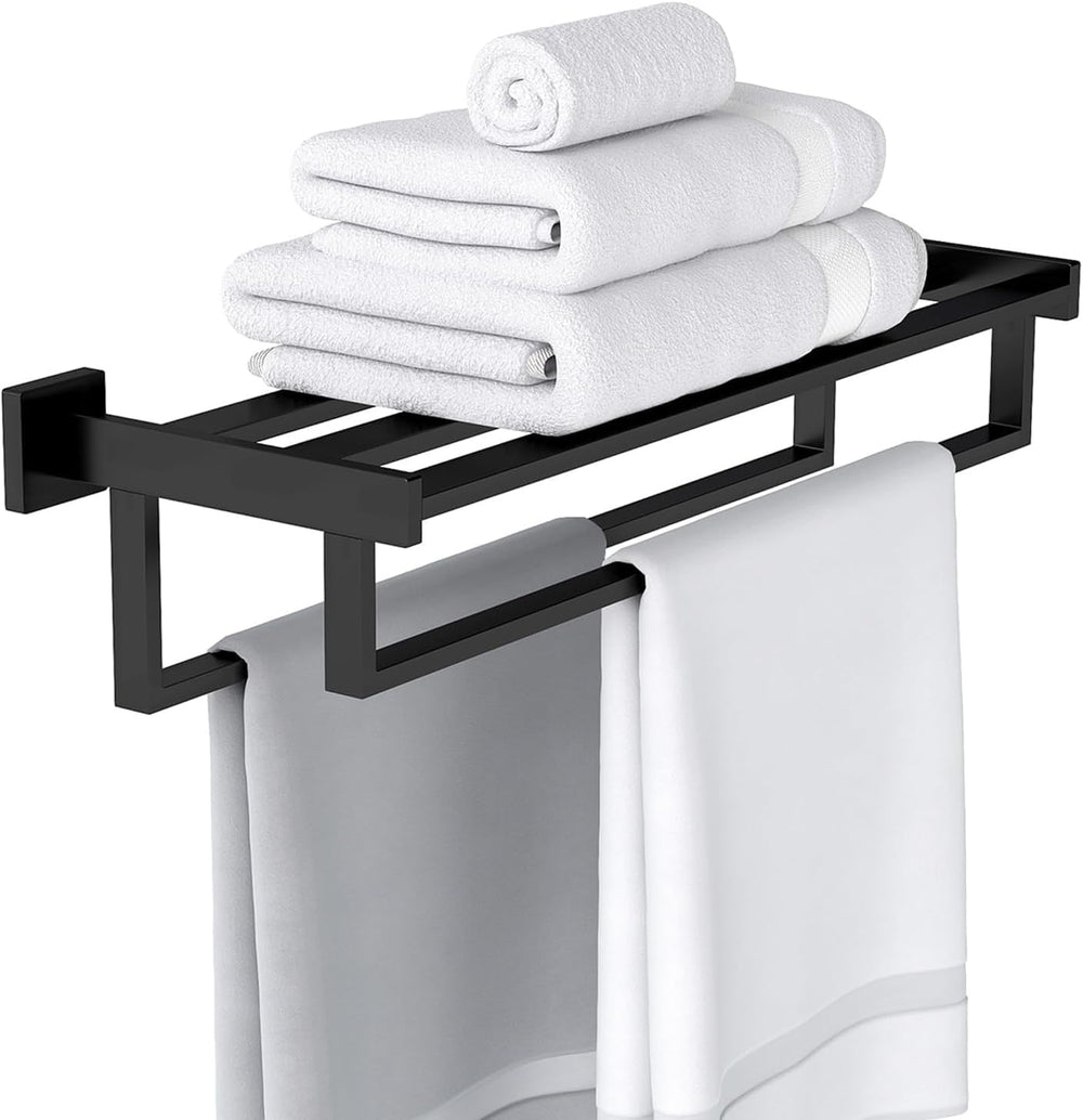 STWWO Towel Racks with Shelf for Bathroom Wall Mounted, 24 Inch, Black