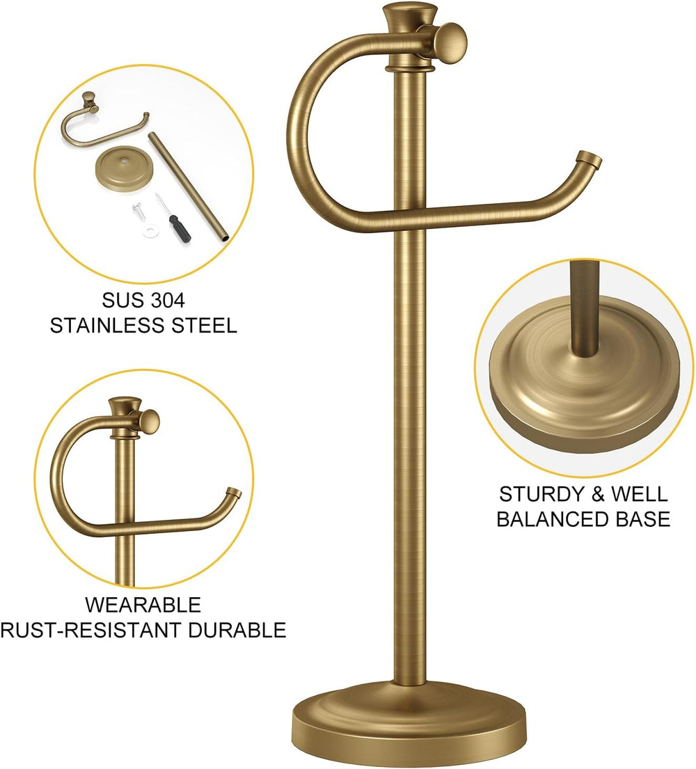 BESy Stand Hand Towel Holder, Countertop Towel Bar, Antique Brass