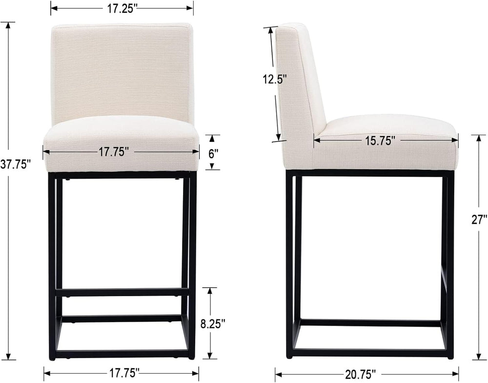 HNY Modern Counter Height Bar Stools Set of 3, 27 Inch Cream Linen Barstool