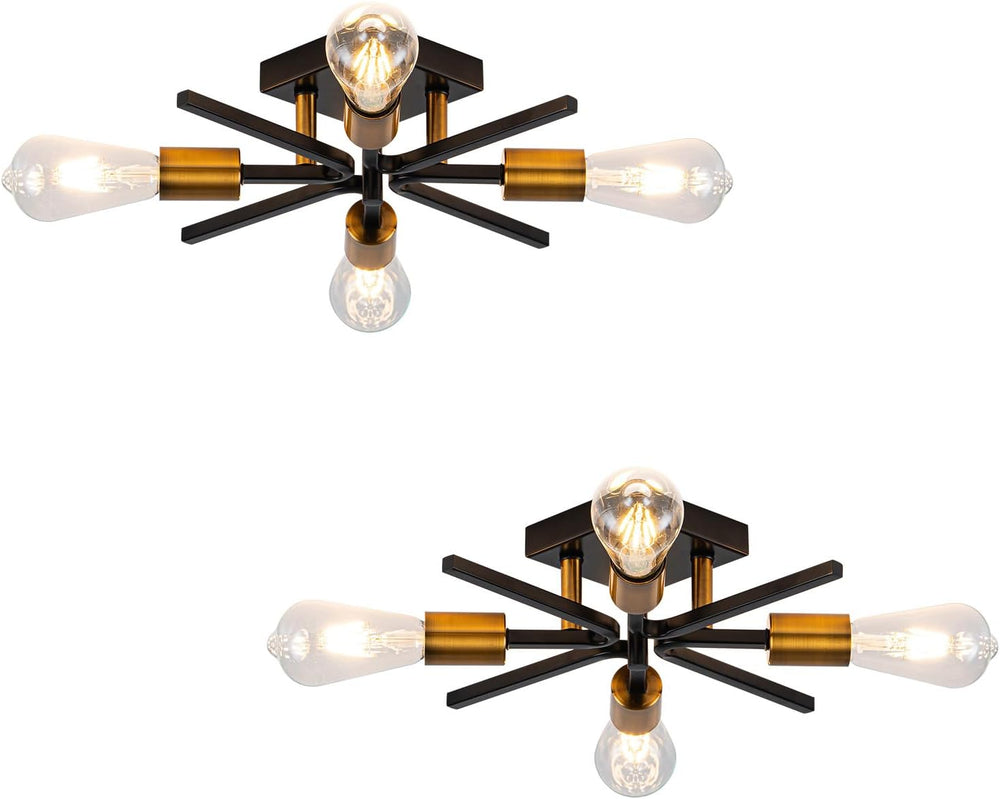 Black Gold Sputnik Ceiling Light Fixture 2-Pack, Farmhouse Semi Flush Mount
