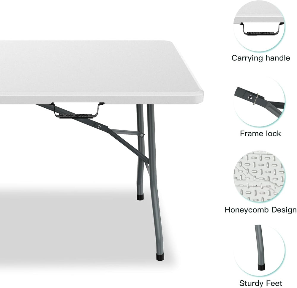 6 ft Portable Folding Table, UV-Protected Waterproof Top, 330 lb Capacity
