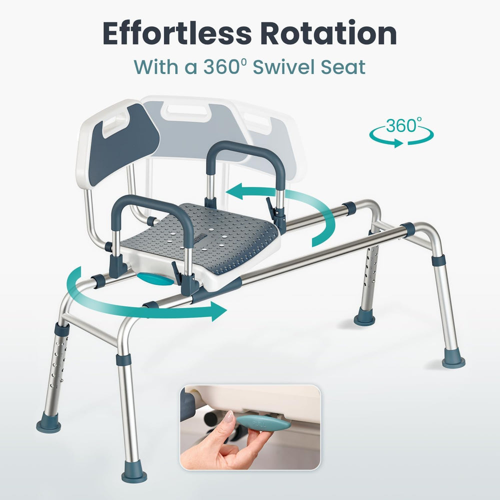 Sliding Shower Chair Tub Transfer Bench with Swivel Seat, Shower Bench for El...
