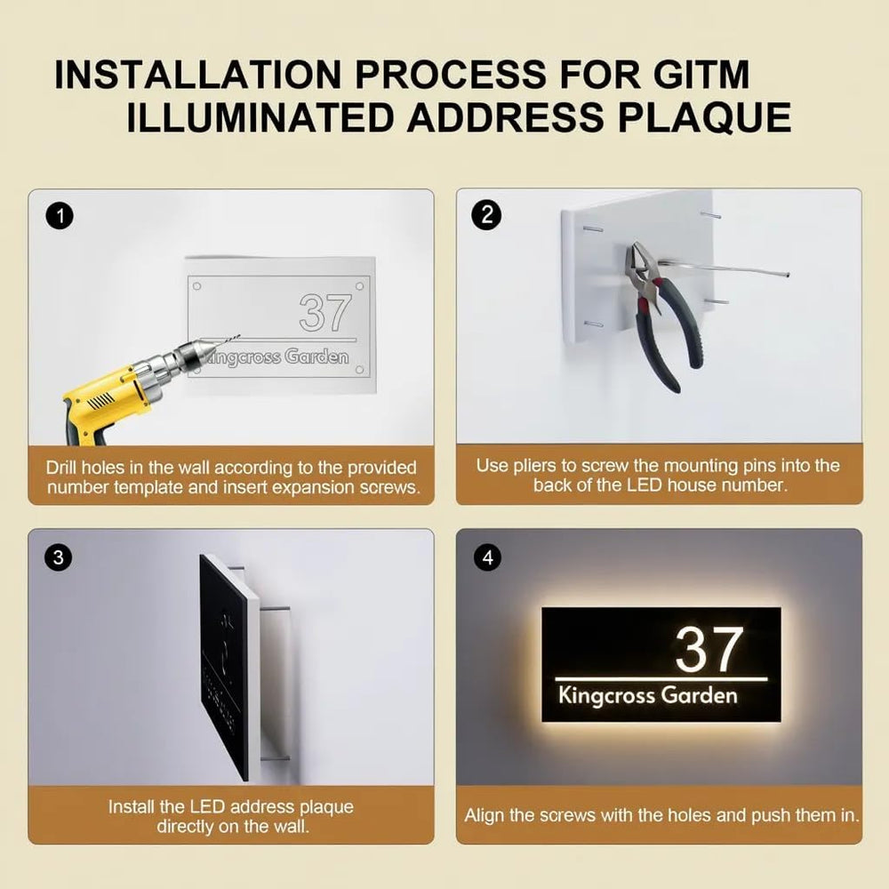 GITM Custom Solar Lighted House Numbers for Outside — Stainless Steel & A...