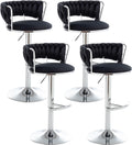 Canxkun Velvet Bar Stools Set of 4, Counter Height Bar Stools with Low Back, Modern Adjustable Height Barstools, Swivel Bar Chairs for Kitchen Island, Pub (Black)