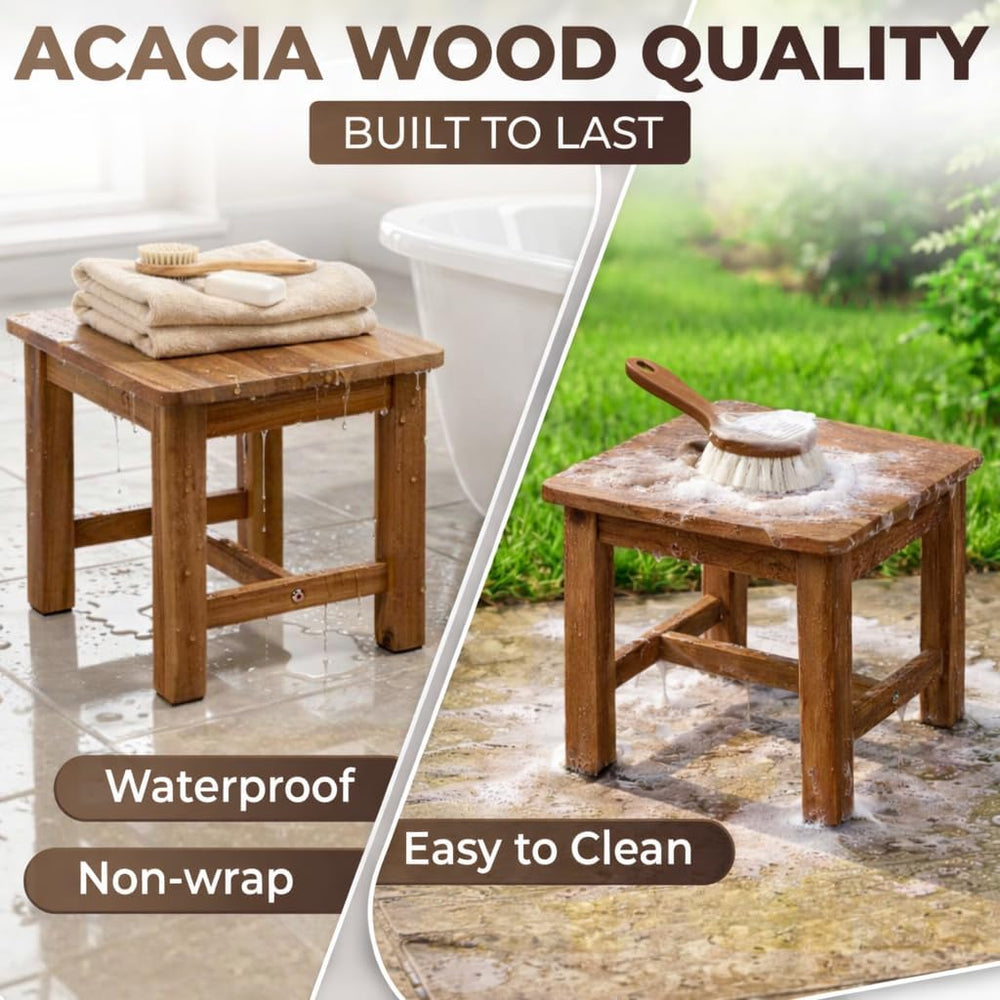 Small Solid Wood Step Stool, Golden Teak, Home Kitchen Bathroom