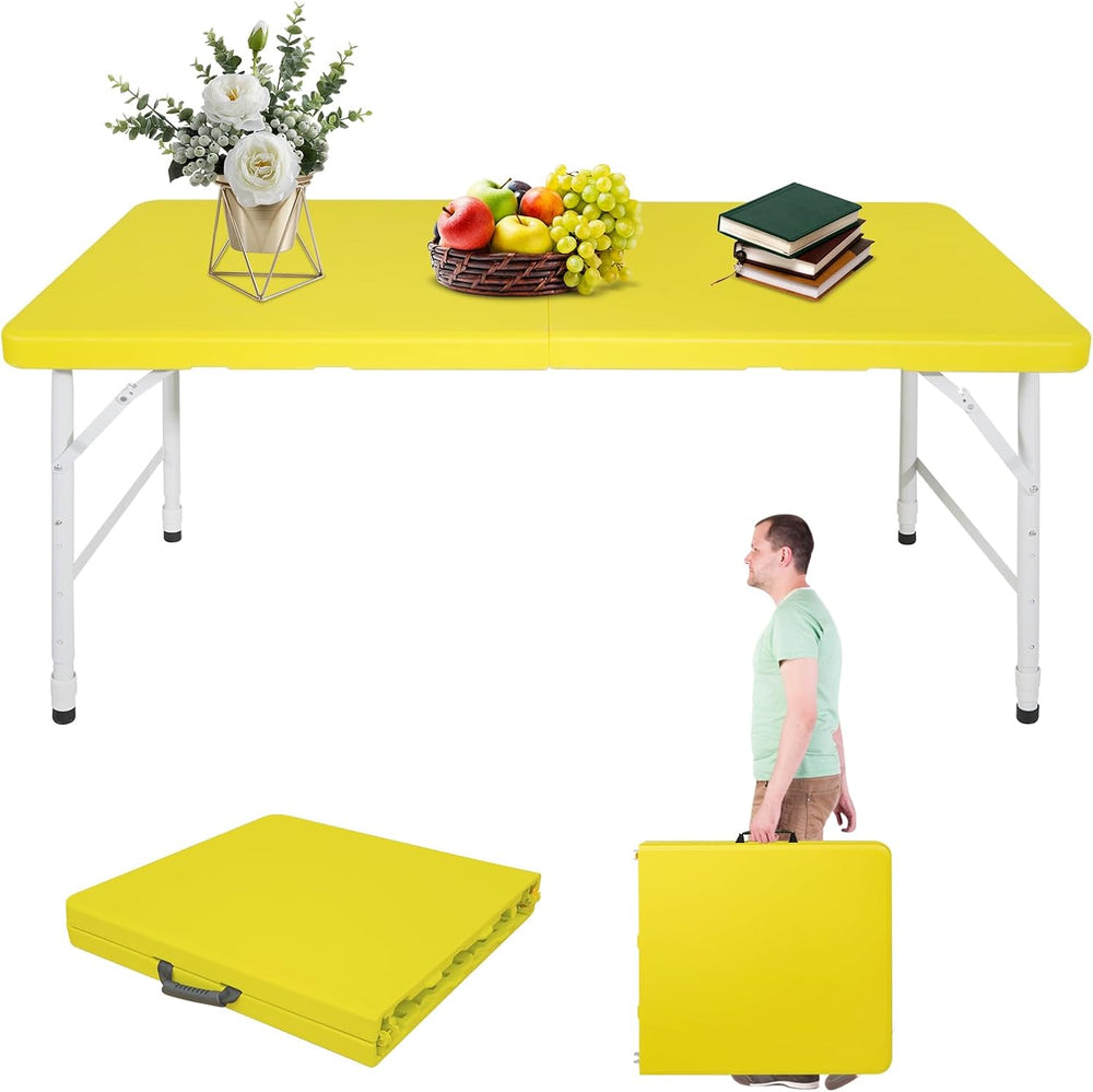 Portable 4Ft Folding Table, Heavy Duty Plastic Fold-in-Half Utility Foldable ...