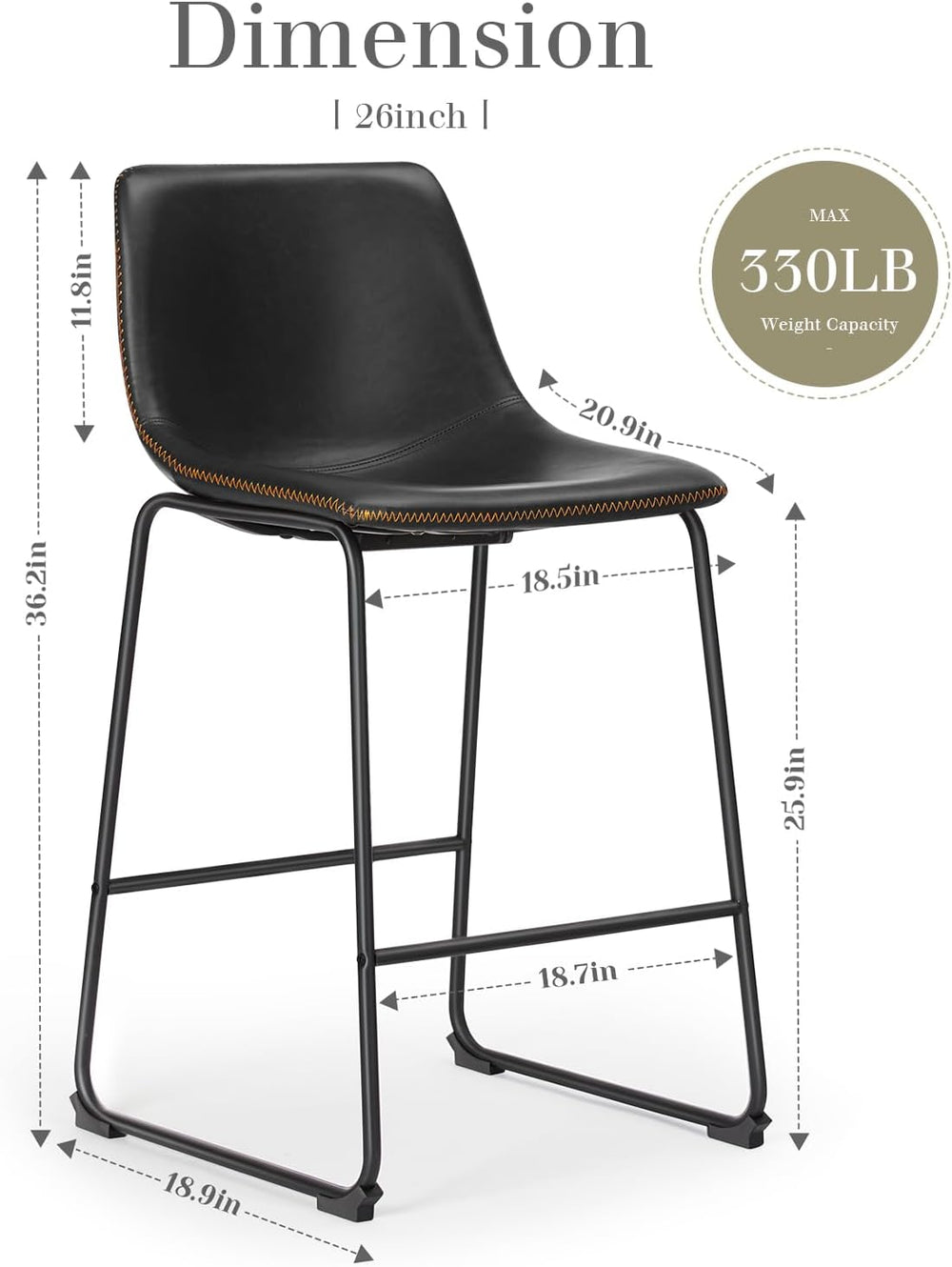 DUMOS 26 Inch Counter Height Bar Stools Set of 4, Modern Faux Leather High Ba...