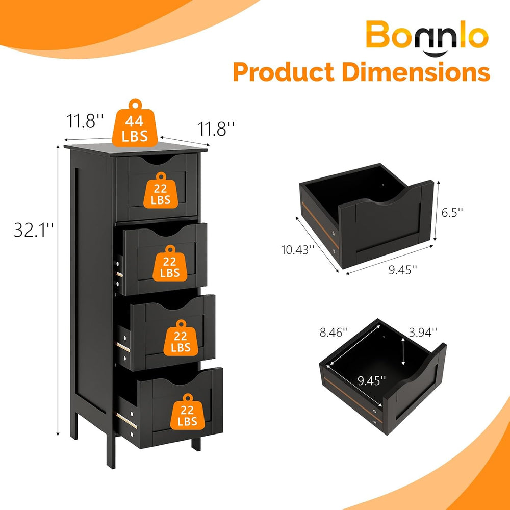 Bonnlo Slim Bathroom Floor Cabinet, 4-Drawer Wooden Freestanding Storage Unit...