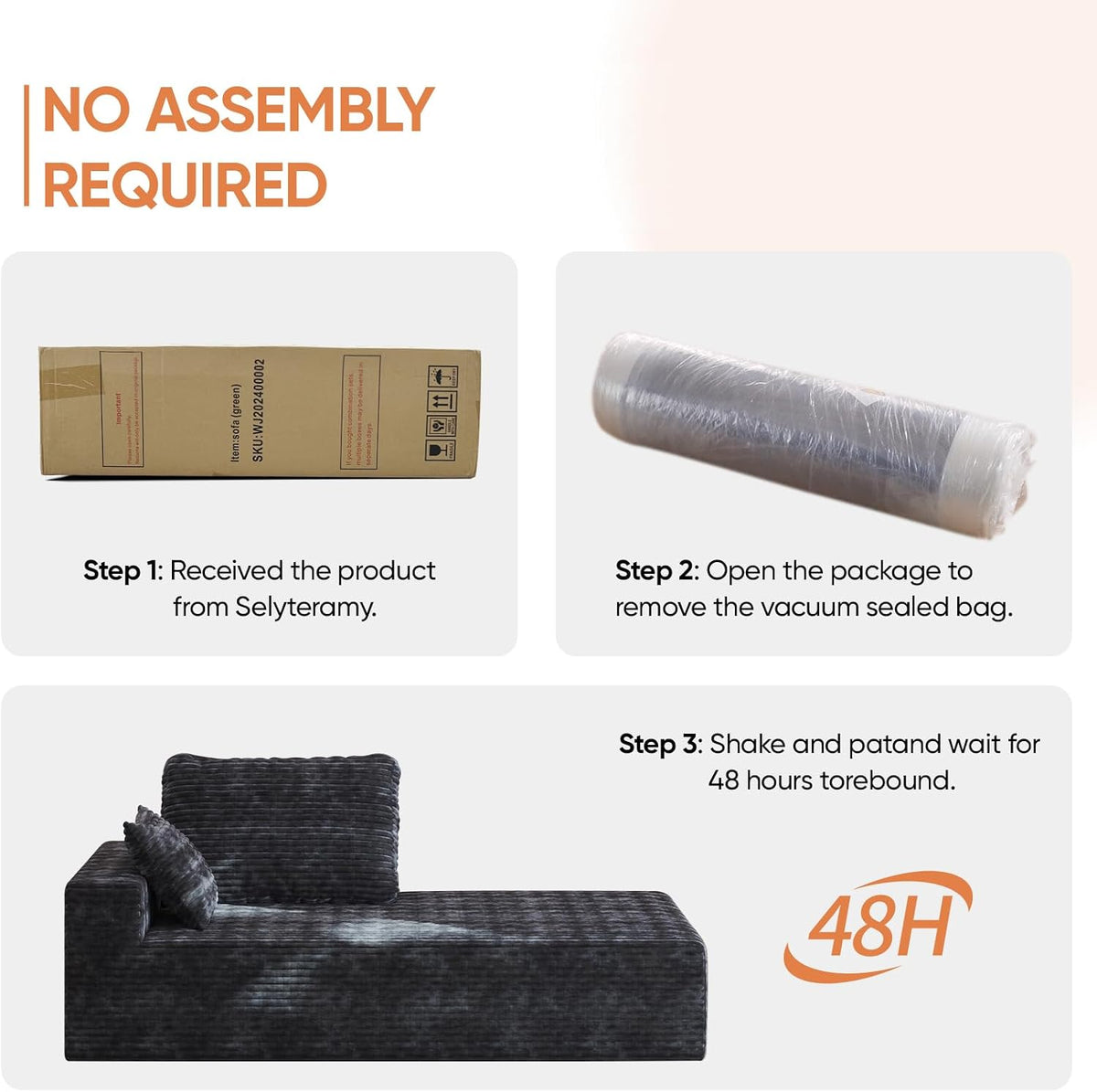 35" Sofa Bed, Boneless Cloud Couch, Rectangular Couch for Living Room, One-Piece Chaise Lounge with Pillows, Flannel Comfy Floor Sofa (Gray, Vertical Right Armrest Facing Chaise)