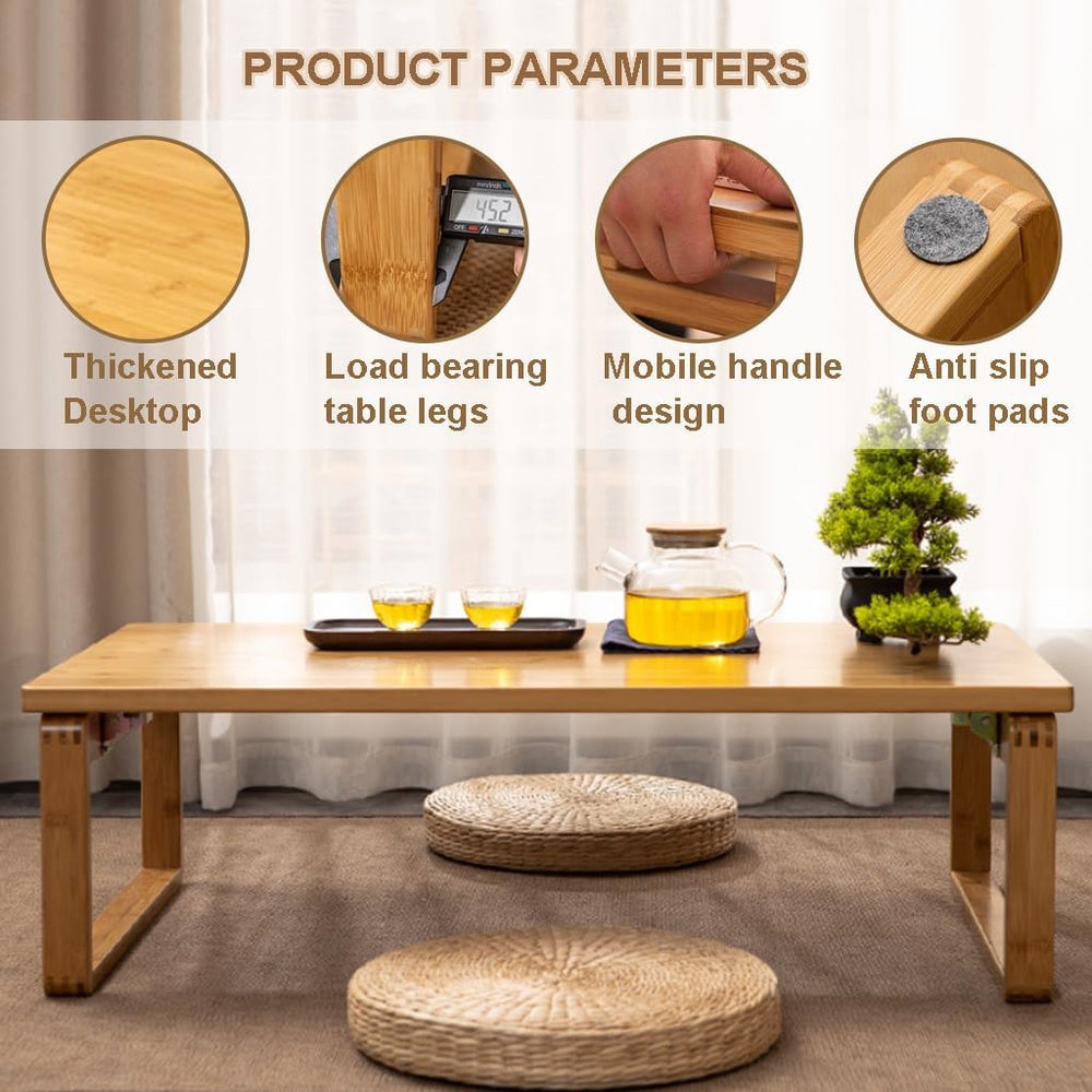 Portable Rectangle Foldable Coffee Table - Japanese Low Bamboo Table for Sitt...