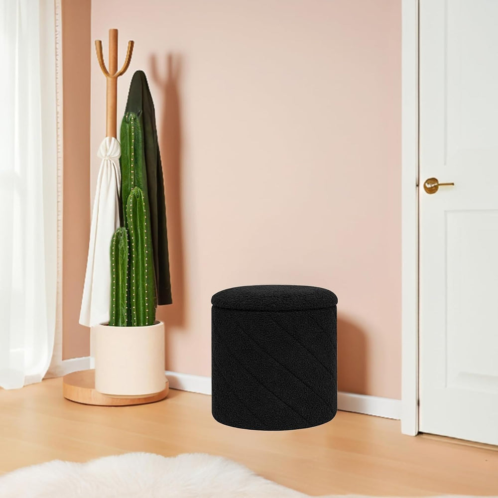 B FSOBEIIALEO Ottoman with Stroage, 13" Round Boucle Ottomans, Black