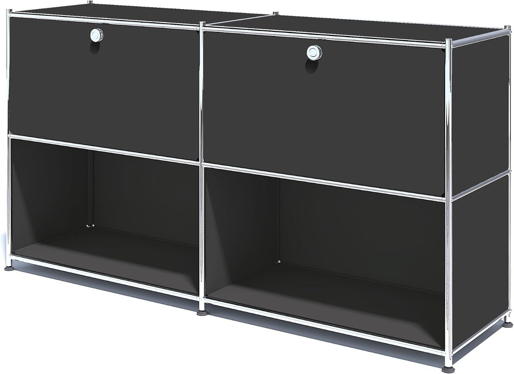 Metal Storage Cabinet, Mid-Century Sideboard, 2 Flap Doors, H60