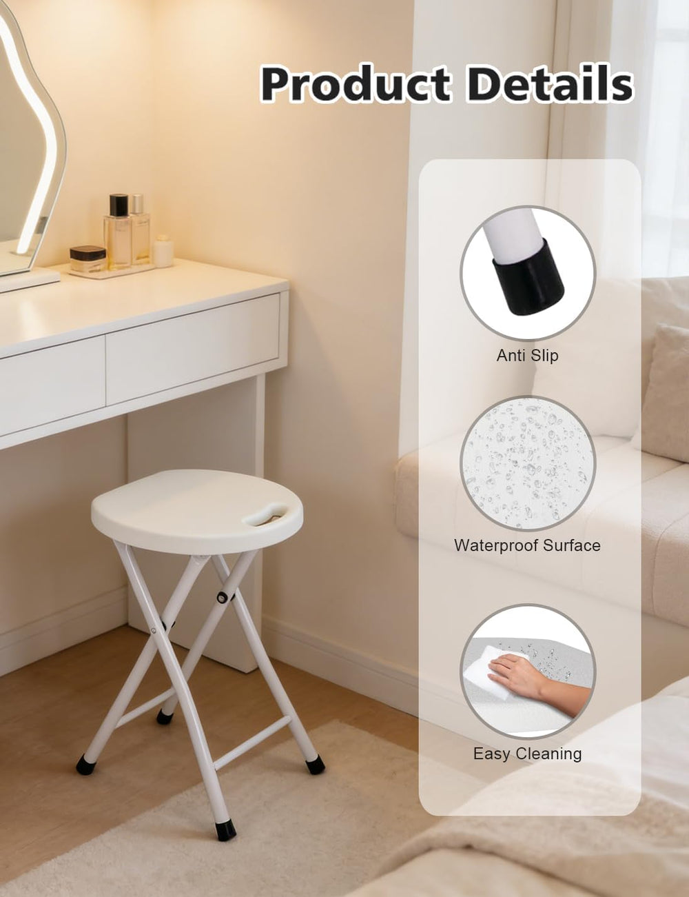 18 Inch Folding Stool with Handle, 2Pcs White