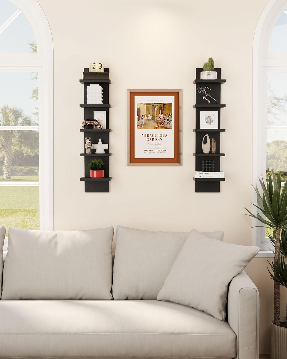 IBUYKE 5 Tier Wall Shelf Unit,Floating Storage Shelf Black WBC009B-2