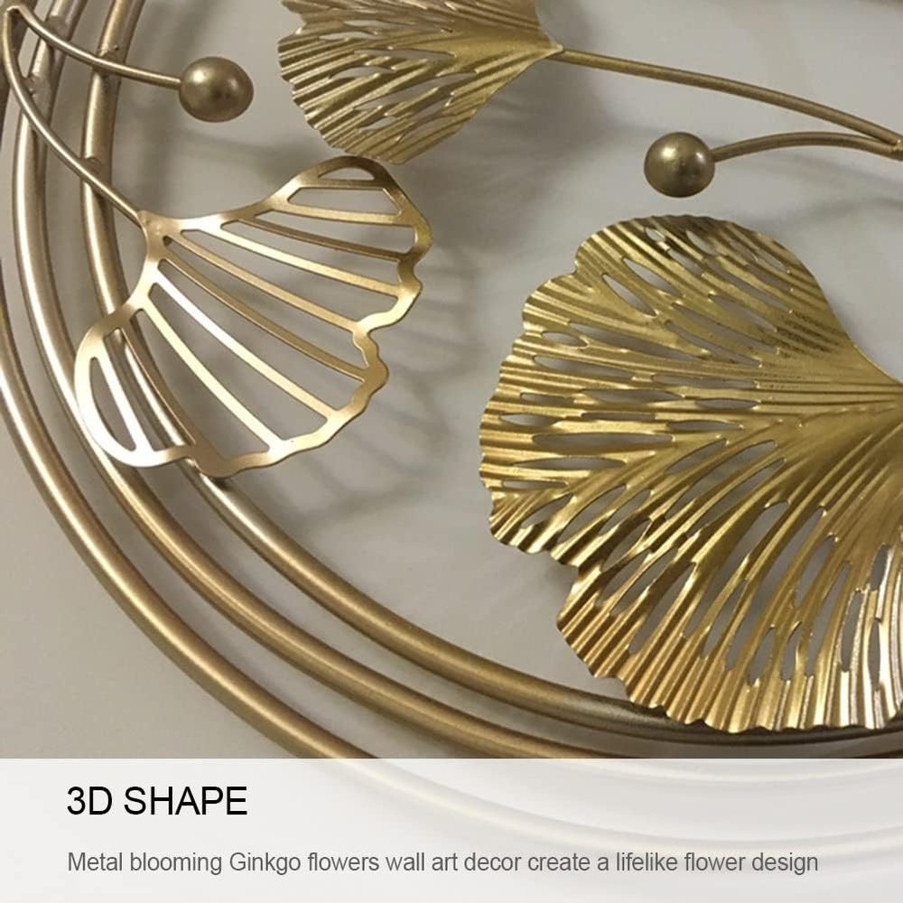 CDDUOLA 3D Room Wall Decor, Handmade Art Metal Round Golden Ginkgo Leaf Decor...