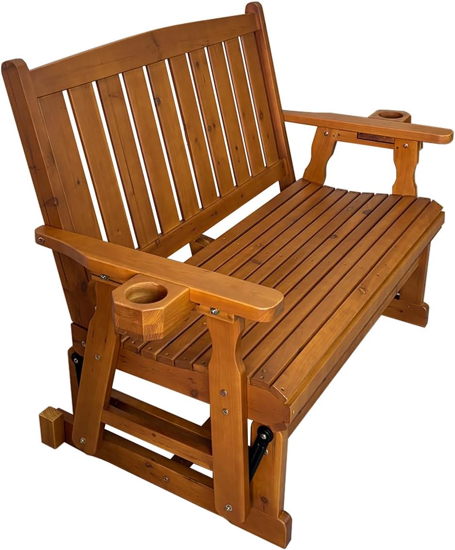 Fortune Candy Wooden Patio Glider, Slat Back, Cedar Tone, 2-Seater