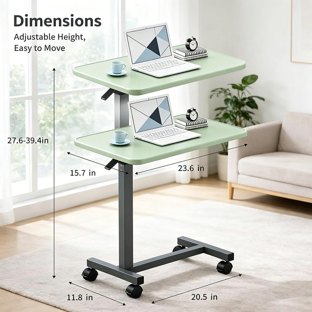 Adjustable Overbed Table with Wheels, Light Green
