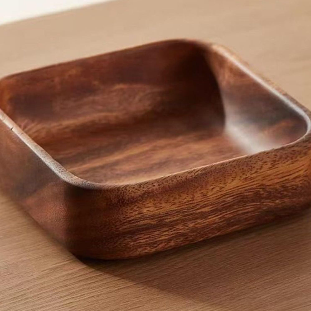 2 Piece Set Acacia Wood Snack Bowl, 5.9" Square Wooden Serving Tray with...
