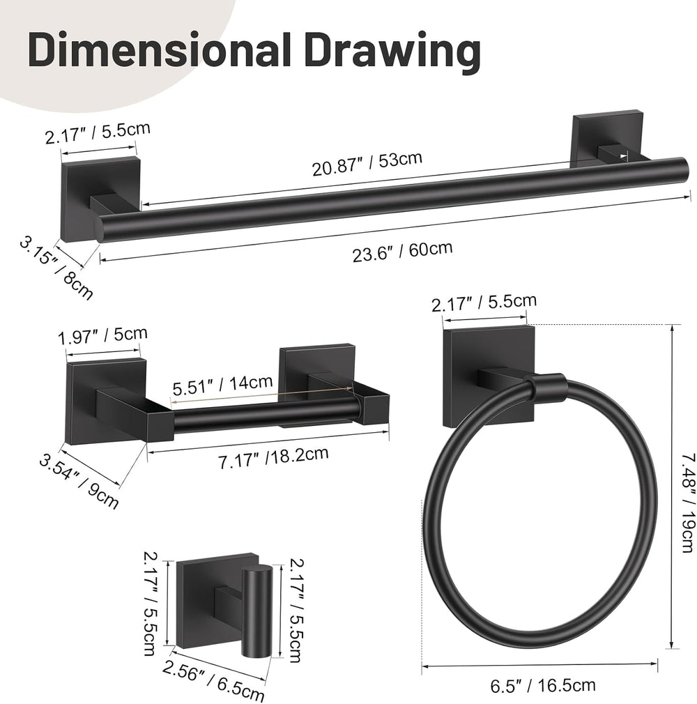 Lairuier Matte Black Bathroom Accessories, Towel Bar Set Wall Mounted