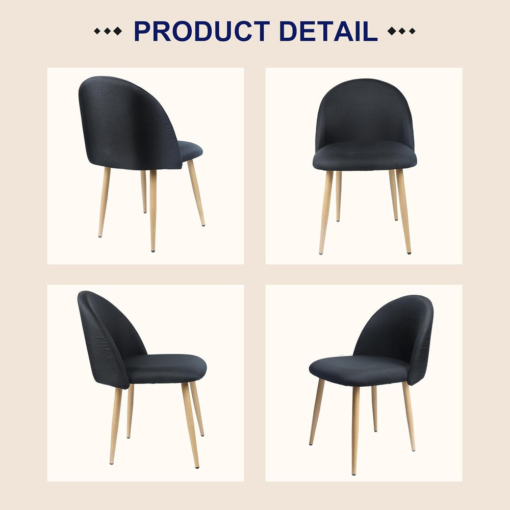 Dining Chairs Set of 2 Black Linen Fabric Kitchen Side Chair Accent