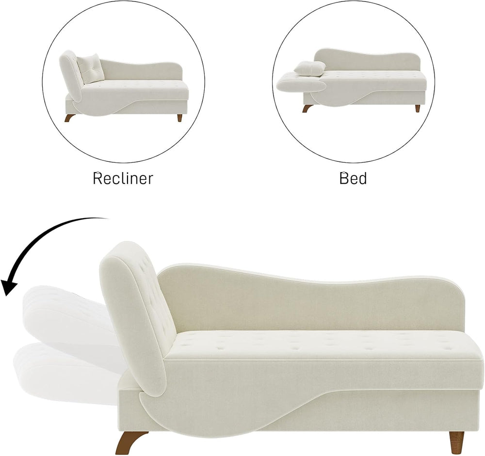Chaise Lounge Chair Indoor with Storage,Adjustable Backrest,Beige White