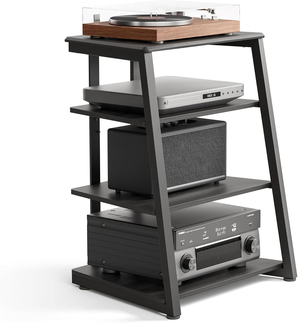 FITUEYES 4-Tier AV Media Stand Corner Shelf for Record Player HiFi, Black