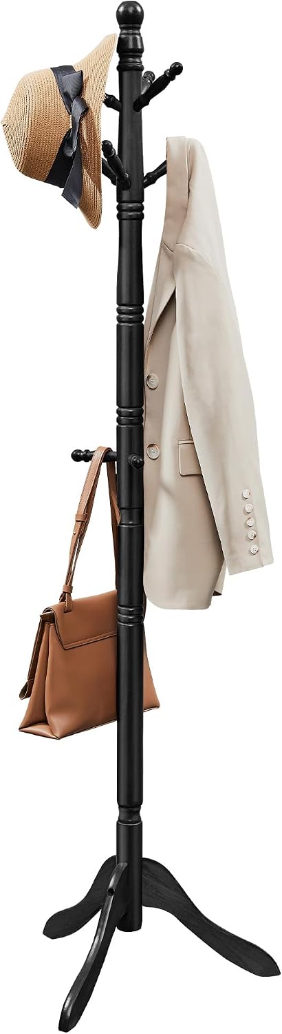 VASAGLE Freestanding Coat Rack, Rubber Wood Coat Tree with 9 Hooks