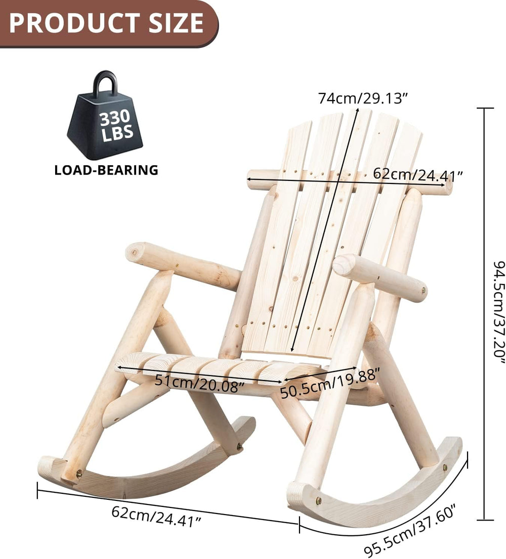 Outvita Wooden Rocking Chair, Fir Log Adirondack Rocker(Natural Finish)