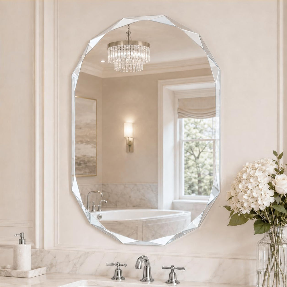 24x36 Inch Oblong Oval Frameless Beveled Edge Bathroom Mirror