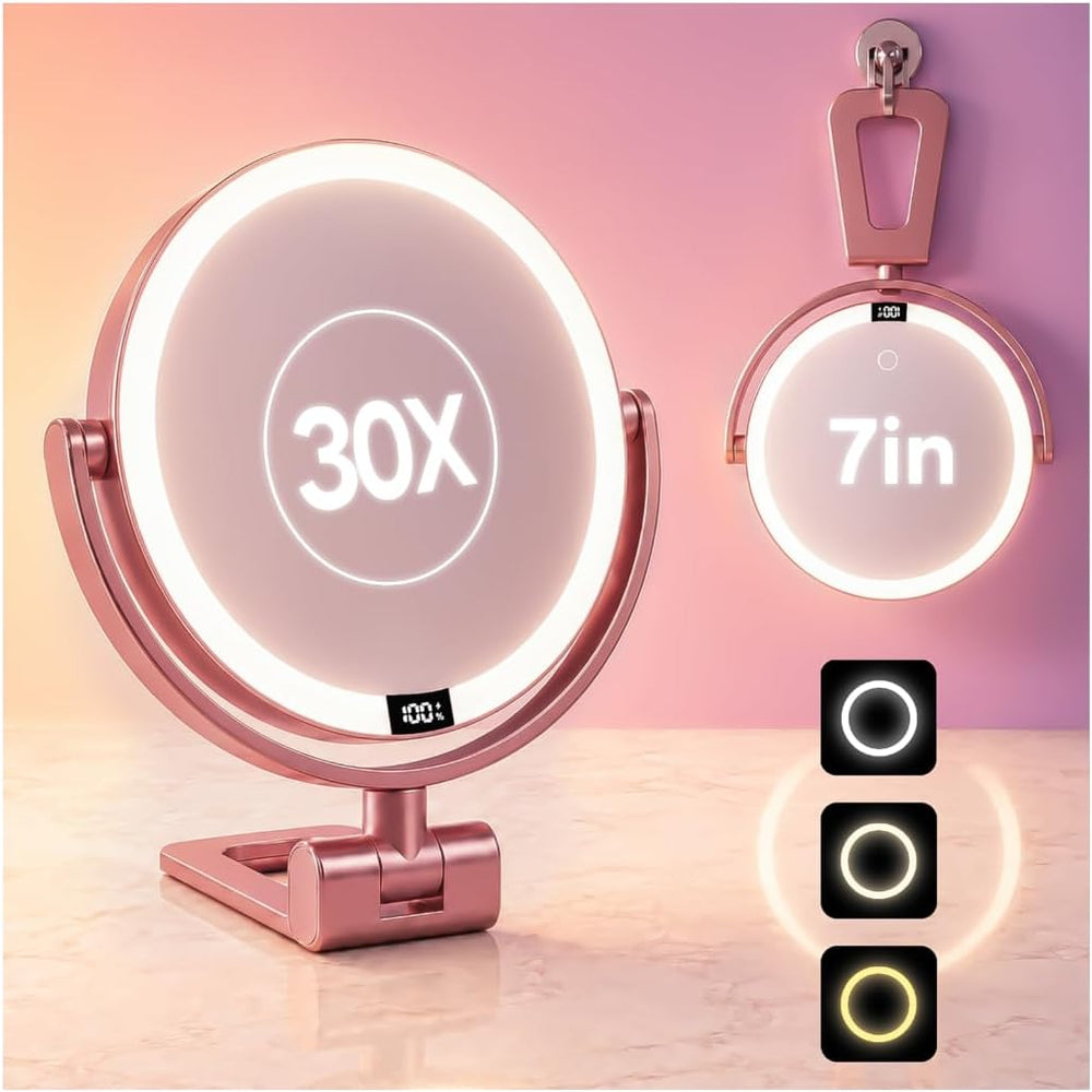 1X/30X Makeup Mirror with Lights, Magnifying Mirror (Rose Gold)
