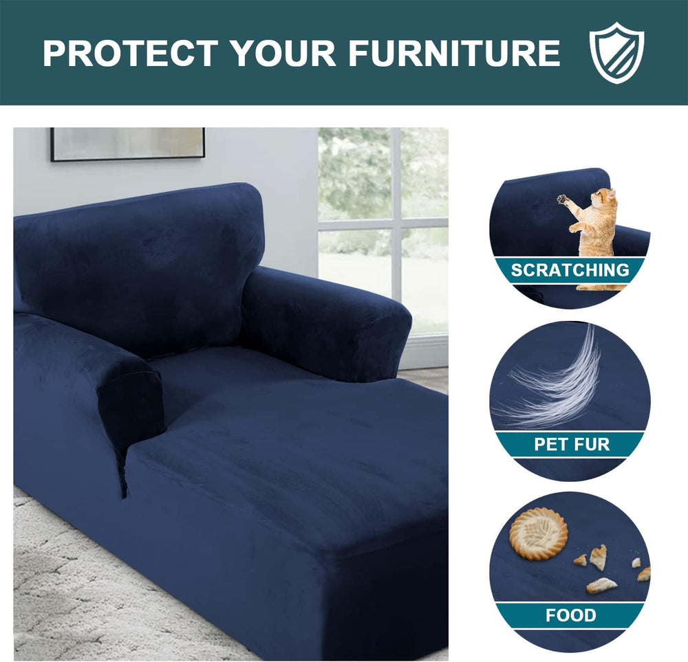 FantasDecor Velvet Chaise Lounge Cover Stretch Double Arm Chair Slipcover for...