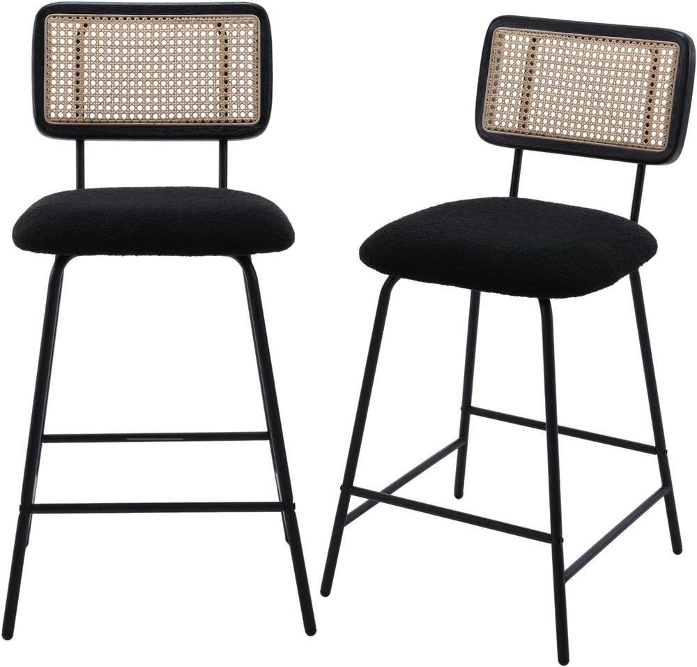 Rattan Counter Height Bar Stools Set of 2, 26" Kitchen Bar Stools