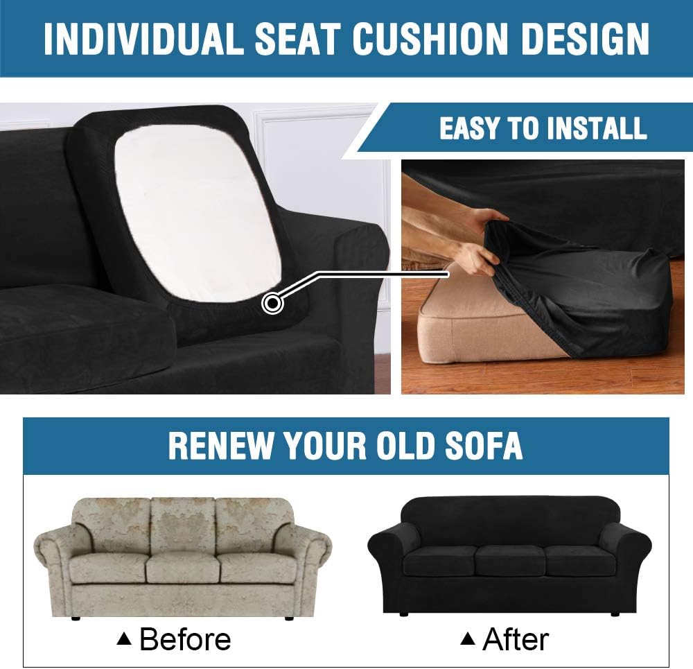 H.VERSAILTEX Rich Velvet Stretch 2 Piece Cover Chair Slipcover Sofa Cover Fur...