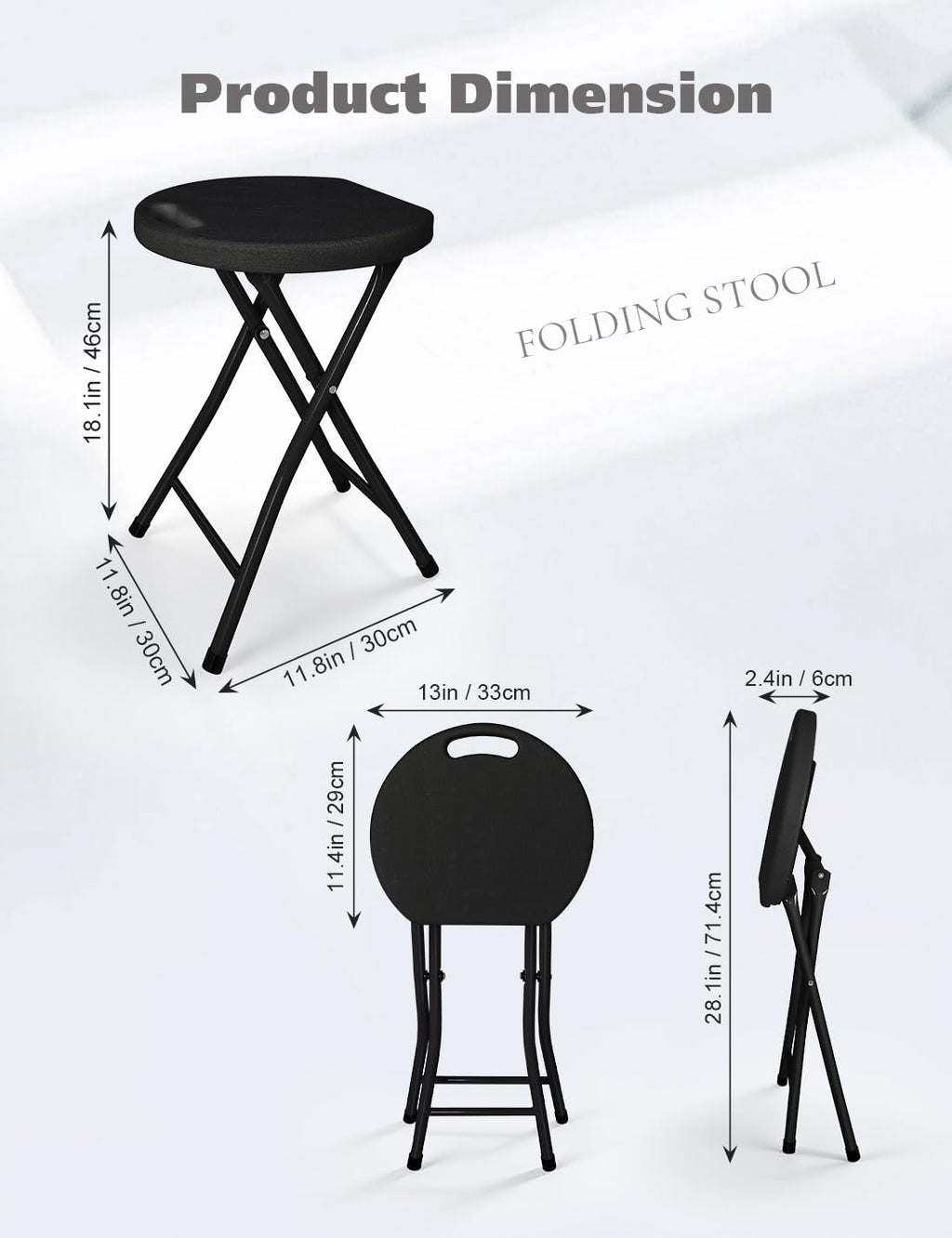 18 inch folding stool with handle, close-up detail