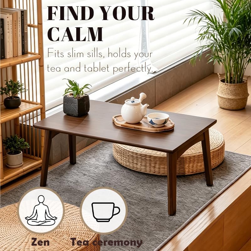 Bamboo Folding Coffee Table, Japanese Low Desk, No Assembly Portable Furnitur...
