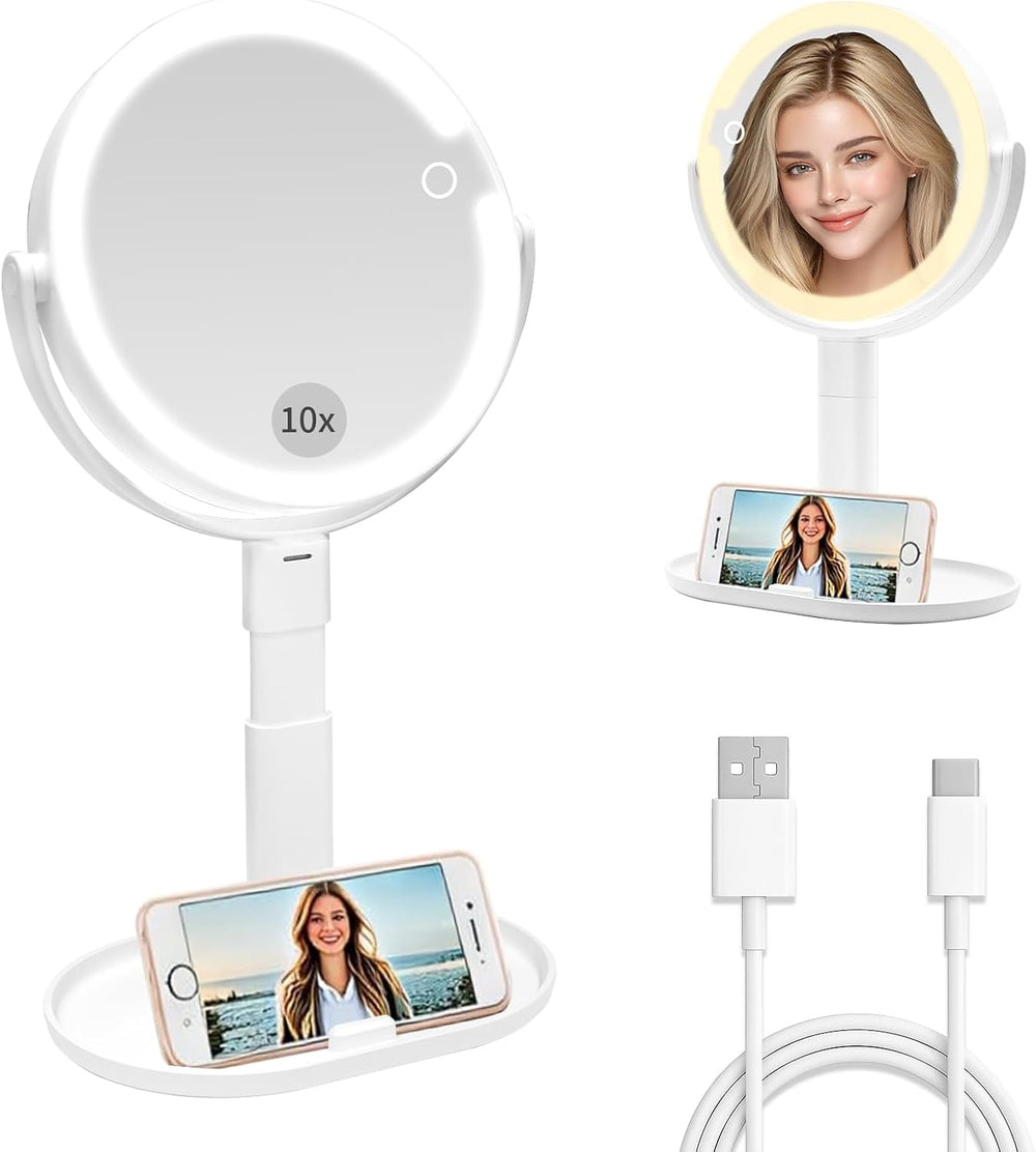 SANYCASA Makeup Mirror with Lighting, 1X/10X Magnifying Mirror