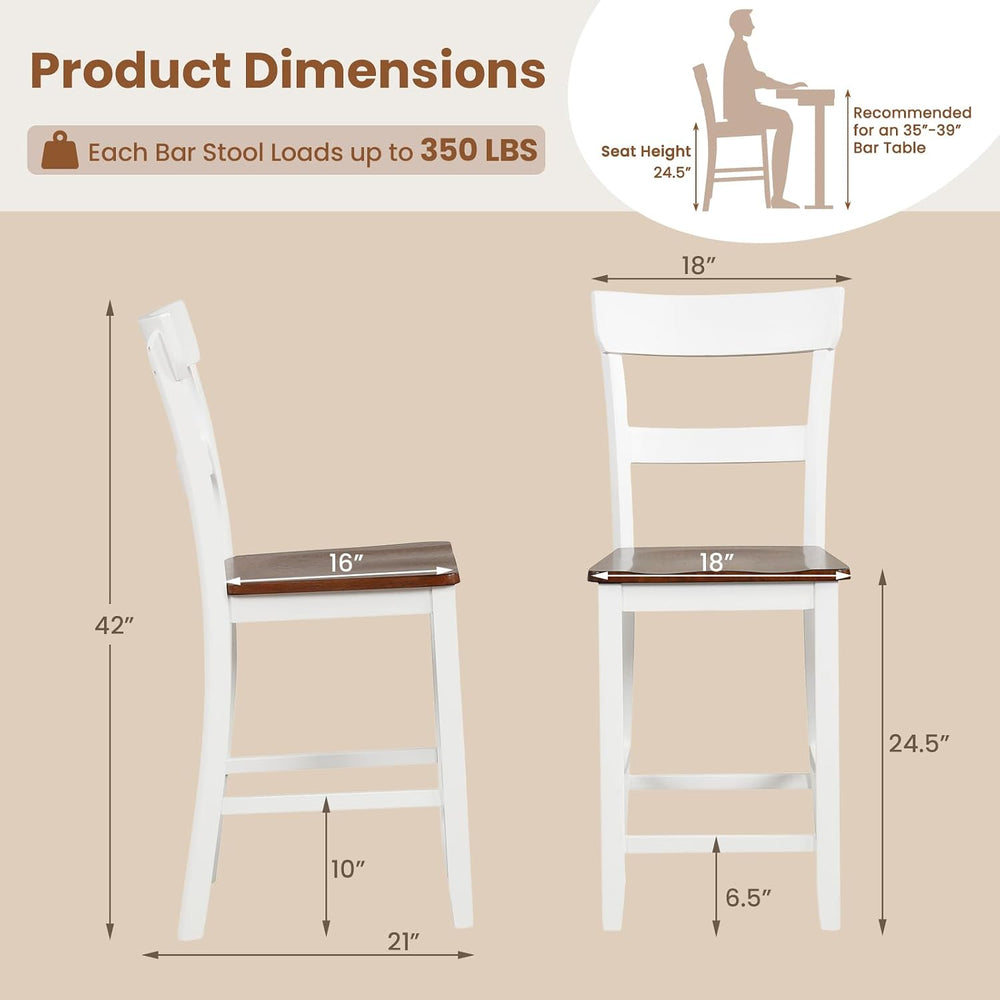 GIANTEX Wooden Bar Stools Counter Height Set of 2, 24.5" Farmhouse Wood ...
