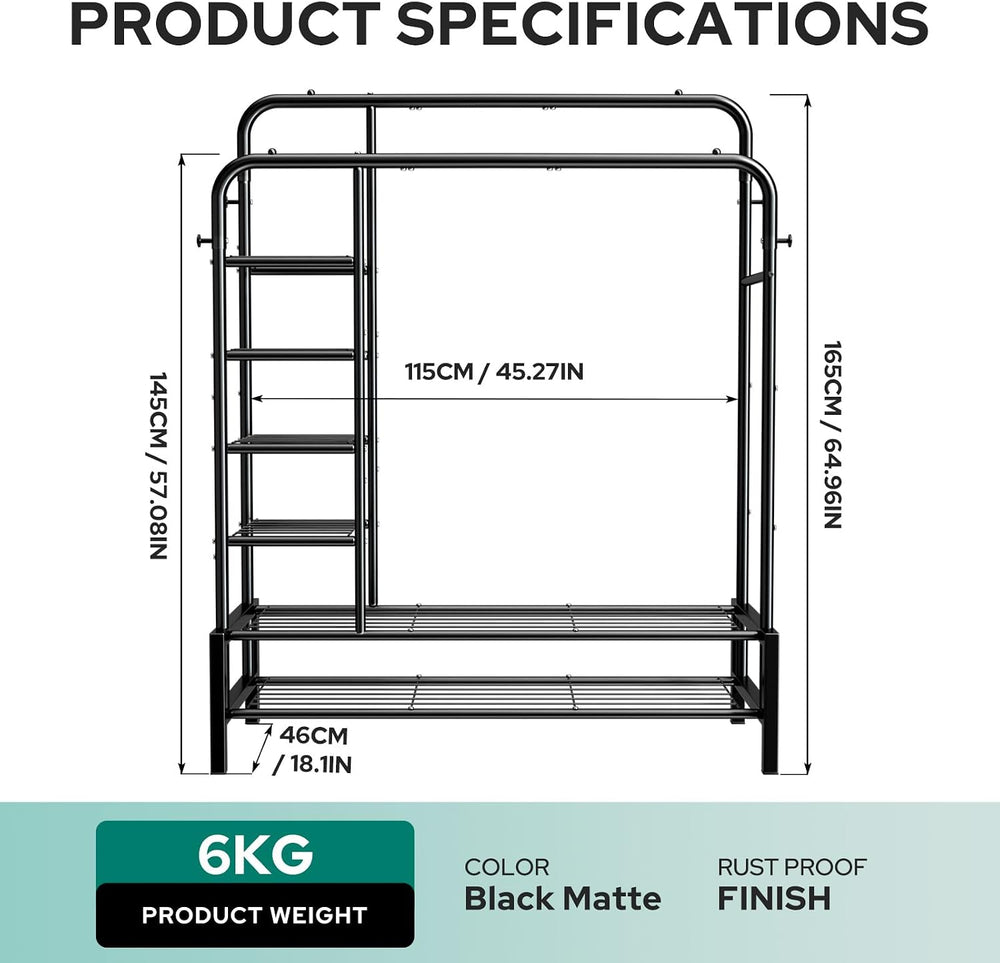 Clothes Rack with Shelves, Double Rods Clothing Rack for Bedroom, Black