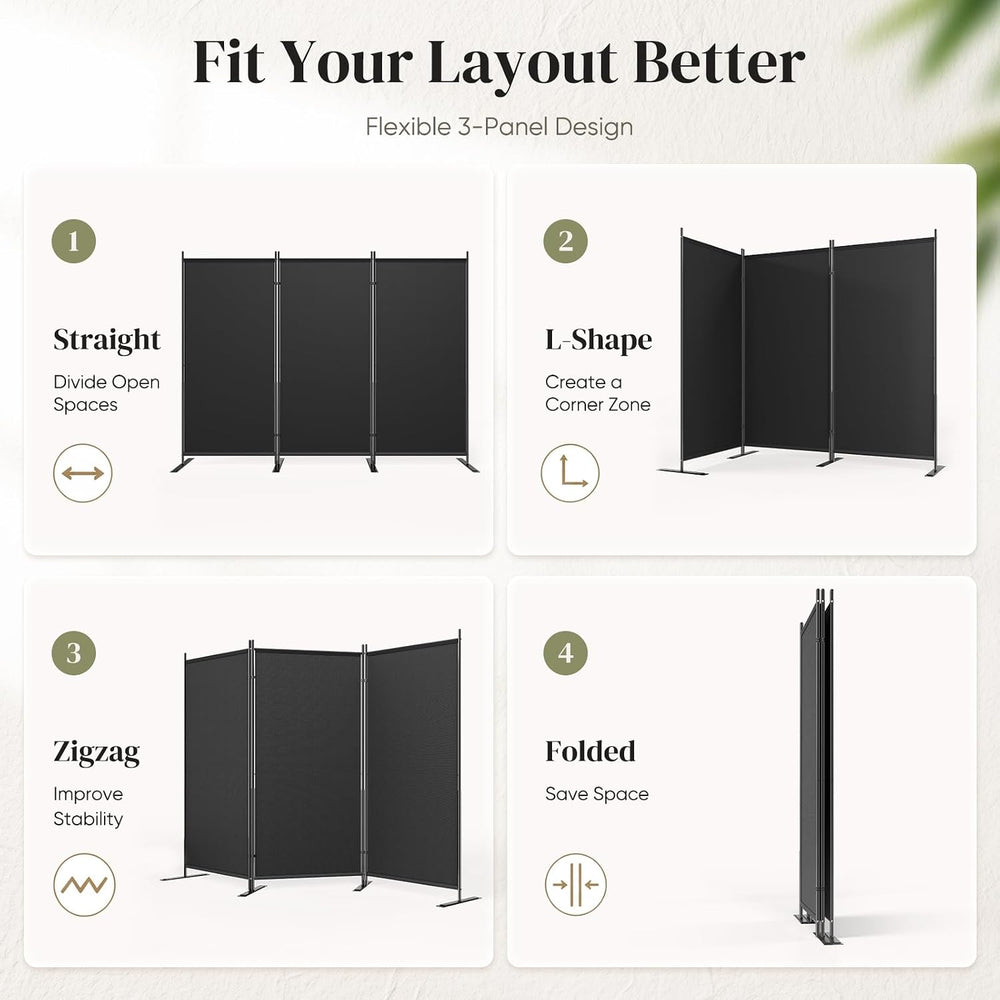 JOSTYLE 3 Panel Room Divider 100" W x 71" H Folding Privacy Screen,...
