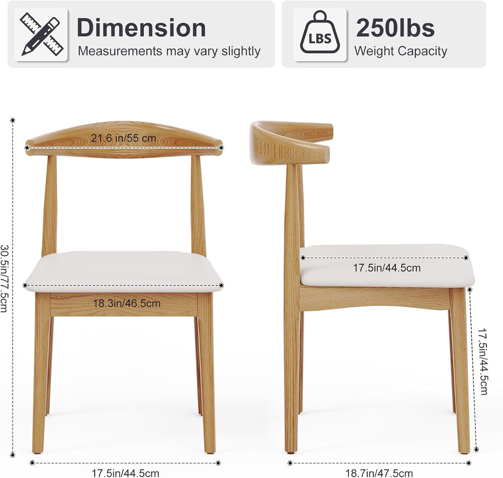 Solid Wood Dining Chairs Set of 2, Mid Century Modern Kitchen Chairs