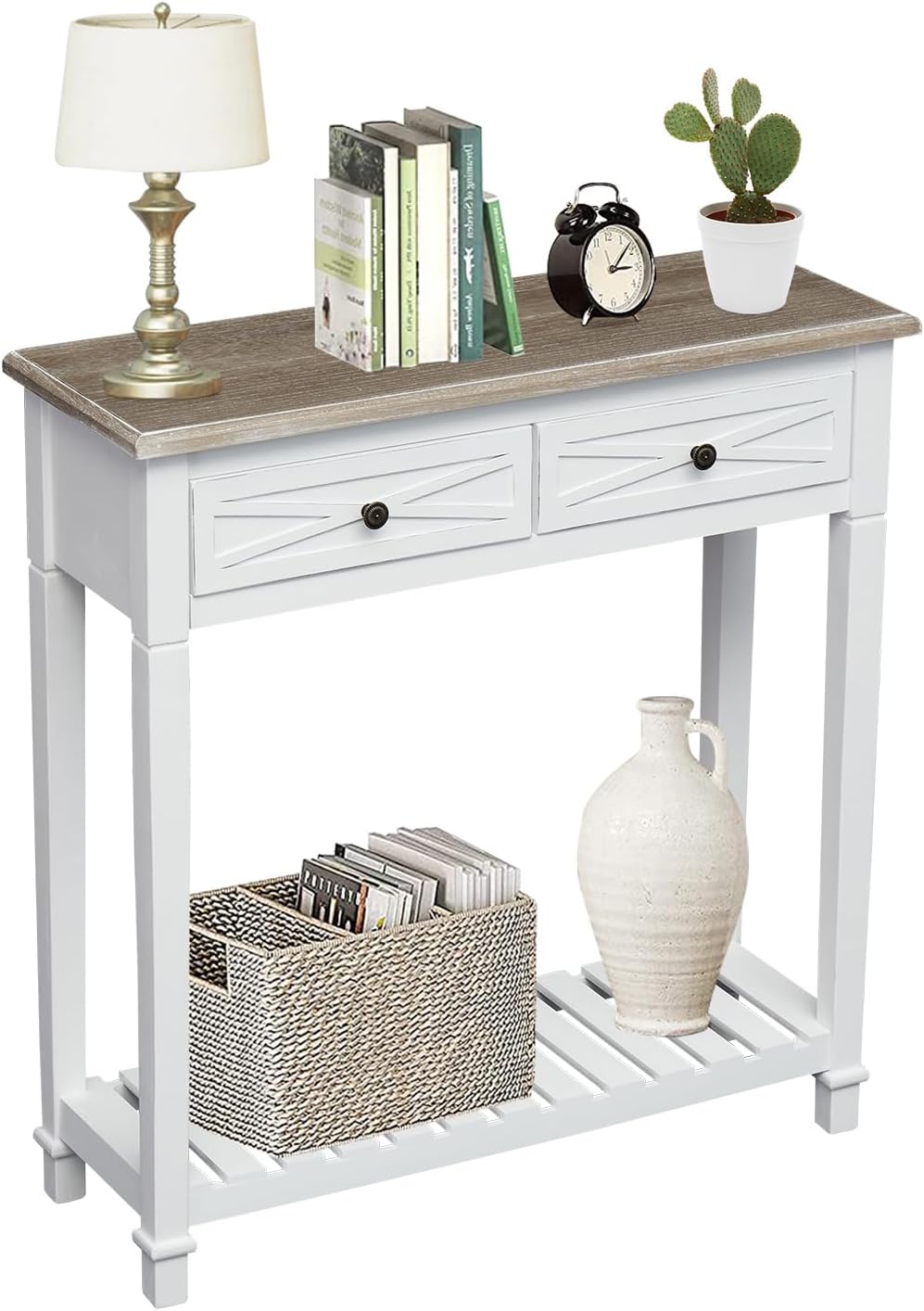 kinbor Narrow Console Table with Drawers, Small Entryway Table, White